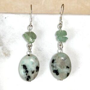 2/$20, Genuine Light Teal Kiwi Jasper & Aventurine Gemstone Silver Earrings